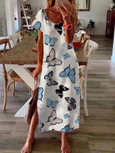 Load image into Gallery viewer, Long dress with short sleeves with butterfly print