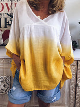 Load image into Gallery viewer, Camiseta feminina de algodão e linho com decote em V