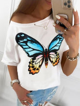 Load image into Gallery viewer, Camiseta holgada con estampado de mariposas para mujer