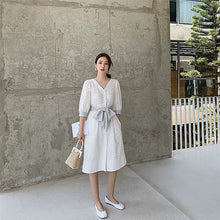 Load image into Gallery viewer, Lace trimmed bow dress