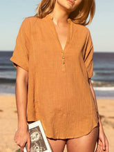 Load image into Gallery viewer, Women's loose-fit cotton and linen V-neck shirt