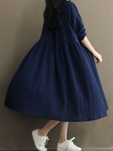 Load image into Gallery viewer, Vestido de lino de algodón con cuello de pico liso literario para mujer
