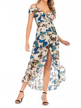 Load image into Gallery viewer, Falda retro con estampado de mariposas falda larga de gasa con escote en V profundo y eslinga irregular

