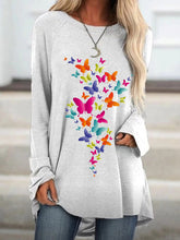 Load image into Gallery viewer, Camiseta feminina de mangas compridas com estampa borboleta
