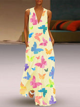 Load image into Gallery viewer, Women's butterfly print V-neck dress
