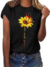 Load image into Gallery viewer, Camiseta de manga corta con cuello redondo y mariposa
