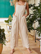 Load image into Gallery viewer, Women's wide cotton and linen jumpsuit with pockets
