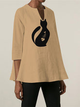 Load image into Gallery viewer, Camiseta holgada estampada de algodón y lino para mujer
