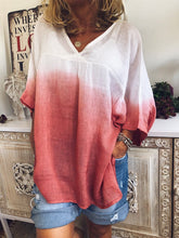 Load image into Gallery viewer, Camiseta feminina de algodão e linho com decote em V
