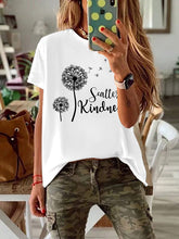 Load image into Gallery viewer, Camiseta feminina de manga curta com estampa de dente-de-leão redondo de pescoço

