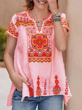 Load image into Gallery viewer, Camiseta feminina de algodão e linho com estampa boho
