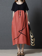 Load image into Gallery viewer, Vestido feminino de manga curta em linho e algodão
