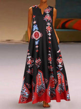 Load image into Gallery viewer, Vestido longo sem mangas com decote em V e estampa estilo retro
