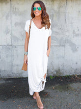 Load image into Gallery viewer, Vestido de bolso com decote em V em cor sólida para mulheres

