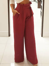 Load image into Gallery viewer, Calça feminina casual de renda cintura alta perna larga
