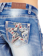 Load image into Gallery viewer, BANDEIRA DE MODA feminino com strass Bootcut desbotado jeans Cowboy

