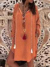 Load image into Gallery viewer, Vestido de bolinhas plus size de algodão e linho

