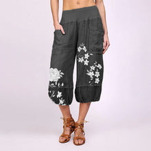 Load image into Gallery viewer, Shorts de linho respirável com estampa flor branca
