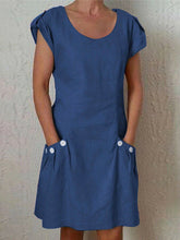 Load image into Gallery viewer, Vestido feminino largo de algodão e linho com botões contrastantes
