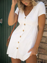 Load image into Gallery viewer, Vestido feminino de algodão e linho com decote em V com decote em V
