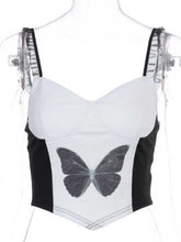 Load image into Gallery viewer, Butterfly print suspender tube top
