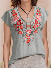 Load image into Gallery viewer, Women's embroidered cotton and linen T-shirt
