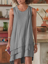 Load image into Gallery viewer, Vestido feminino multicamadas de linho de algodão sem mangas assimétrico
