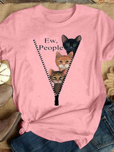Load image into Gallery viewer, Camiseta feminina de manga curta estampada com decote em O e W PEOPLE para gatos bonitos
