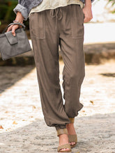 Load image into Gallery viewer, Calça casual de algodão liso e linho com bolso para senhora
