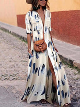 Load image into Gallery viewer, Maxi vestidos boho con estampado de plumas
