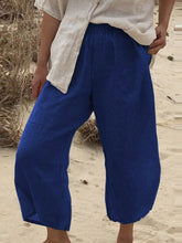 Load image into Gallery viewer, Calça casual plus size de algodão e linho com cintura elástica para mulheres
