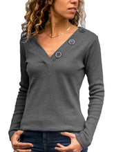 Load image into Gallery viewer, Women's Plain Long Sleeve V-Neck Top
