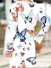 Load image into Gallery viewer, Round Neck Butterfly Print Long Sleeve Dress

