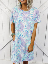 Load image into Gallery viewer, Vestido de manga corta con bolsillo con cuello redondo y estampado tie-dye a la moda para mujer
