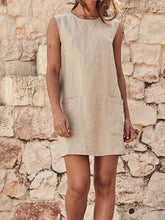 Load image into Gallery viewer, Vestido feminino de linho sem mangas de algodão
