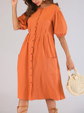 Load image into Gallery viewer, Vestido feminino de manga curta de algodão abotoado
