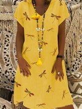 Load image into Gallery viewer, Women's short sleeve linen dragonfly dress
