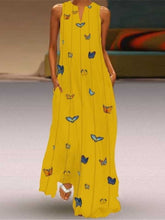 Load image into Gallery viewer, Vestido longo sem mangas com decote em V e estampa borboleta
