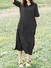 Load image into Gallery viewer, V-neck loose fit cotton dress
