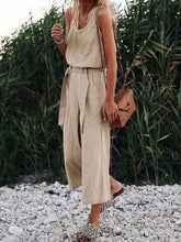 Load image into Gallery viewer, Women's sleeveless cotton and linen jumpsuit with belt
