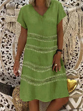 Load image into Gallery viewer, Vestido de mujer de algodón y lino con cuello de pico
