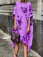 Load image into Gallery viewer, Vestido de algodão e linho com estampa de moda feminina irregular
