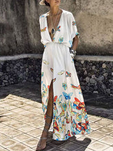 Load image into Gallery viewer, Vestido dividido de manga en V profunda con estampado de mariposas para mujer
