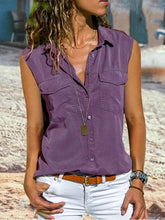 Load image into Gallery viewer, Women's Solid Color Button Down Sleeveless Shirt
