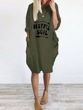 Load image into Gallery viewer, Hippie soul print crew neck midi dress
