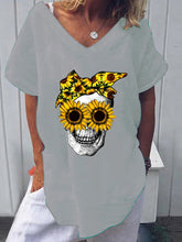 Load image into Gallery viewer, Casual short sleeve daisy print cotton and linen shirt
