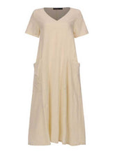 Load image into Gallery viewer, Plain cotton and linen dress with V-neck
