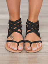 Load image into Gallery viewer, Sandalias planas de moda de encaje cruzado de moda para mujer

