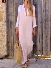 Load image into Gallery viewer, Women's V-Neck Loose Cotton and Linen Dress
