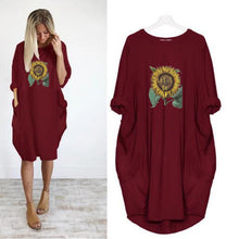 Load image into Gallery viewer, Let It Be Double Sunflower Print Long Sleeve Tunic Dress
